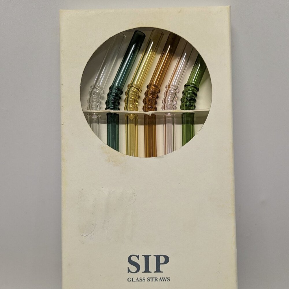 NEW! SIP Colored Glass Reusable Drinking Straws - Set of 6